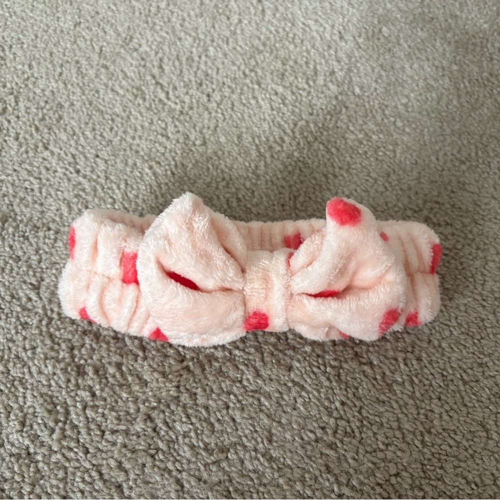 Pink Ultra-Soft Plush Spa Elastic Headband Makeup Prep Face Wash